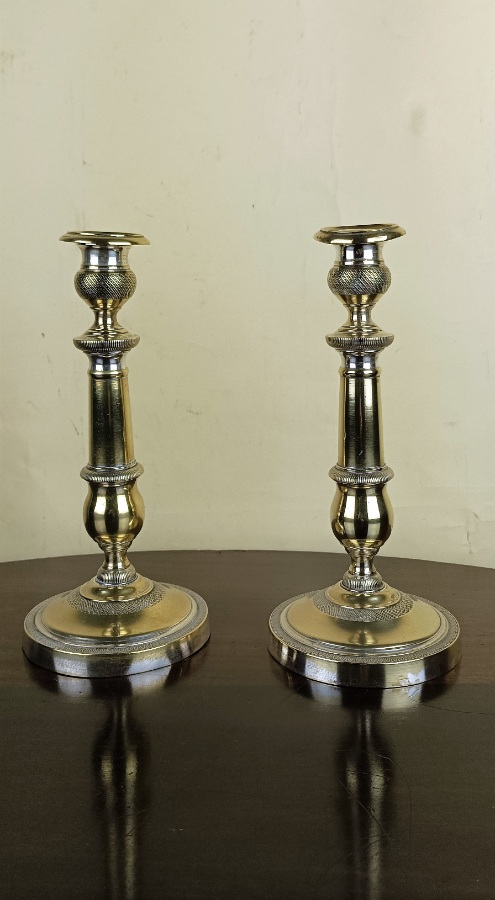 Pair of French Napoleon III brass candlesticks circa 1860